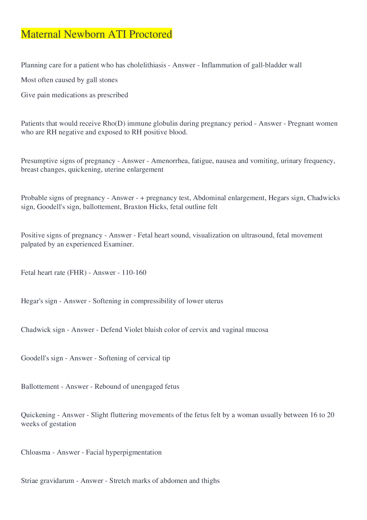 Preview image for Maternal Newborn ATI Proctored Questions And Answers .Download To Score An A